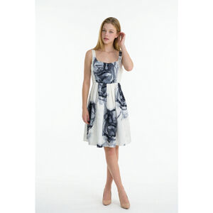 Women's BB Dakota Silk Dress Size 8 Cream Gray Abstract Print Sophisticated Chic